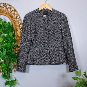 Tweed Wool Blend Fitted Blazer Ruffle Back Hidden Buttons | Dark Winter